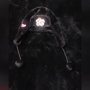 Ed Hardy Black Fleece Hat with Skull Embroidery